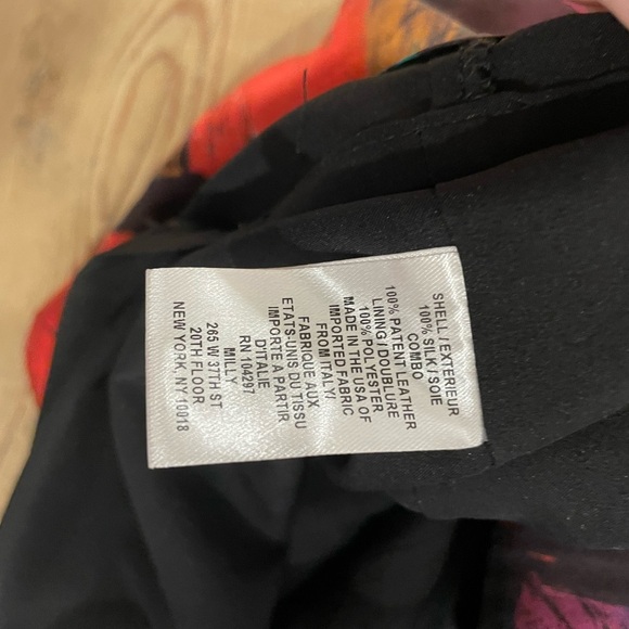 Milly Multicolor black and orange dress with patent leather waist band 100% silk - Picture 6 of 7